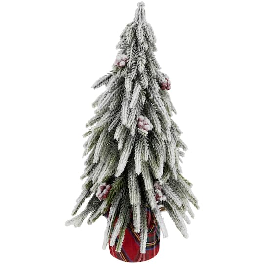 14" Unlit Mini Flocked Downswept Pine with Berries Artificial Christmas Tree By Northlight in Green | Michaels®